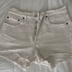 Levi's White Distressed Button-Fly Denim Shorts